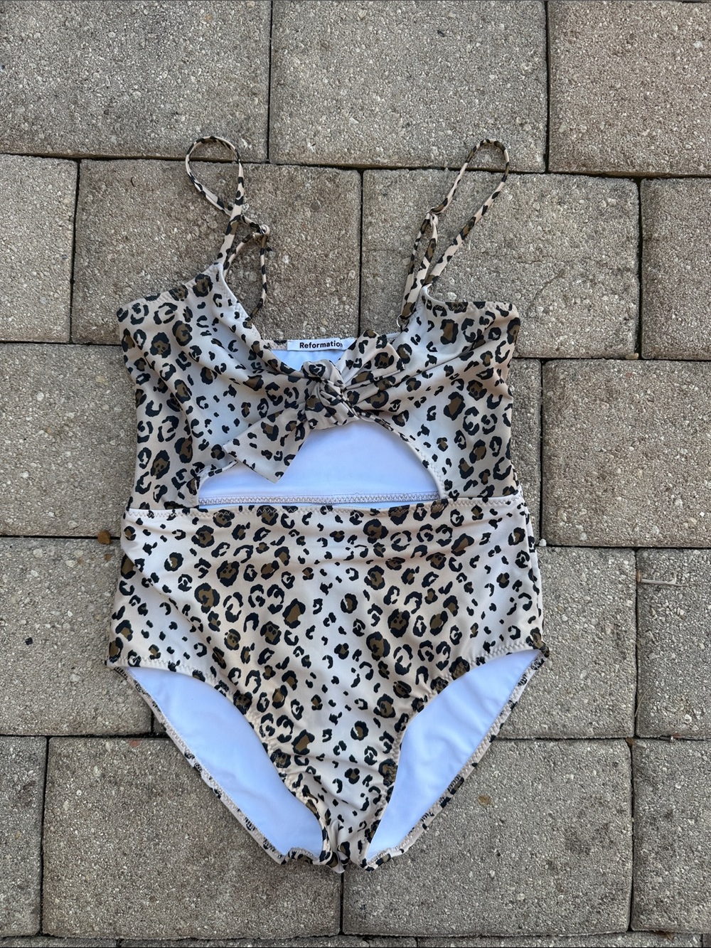 Reformation Beige and Black Leopard-Print One-Piece Swimsuit